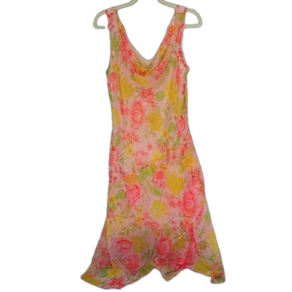 Alyn Paige Floral Lined Dress Size 13/14 Scoop‎ Neck Lined Asymmetrical Midi